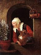 DOU, Gerrit Old Woman Watering Flowers sd Germany oil painting reproduction